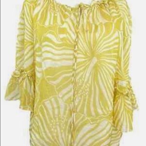 Milly Silk Flowy Hibiscus Floral Palm Peasant Blouse Top NWOT